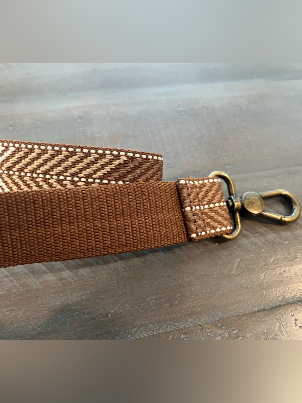 Adjustable Chevron Woven Strap with Brass Slider - Tan & Cream - Picture 4 of 4